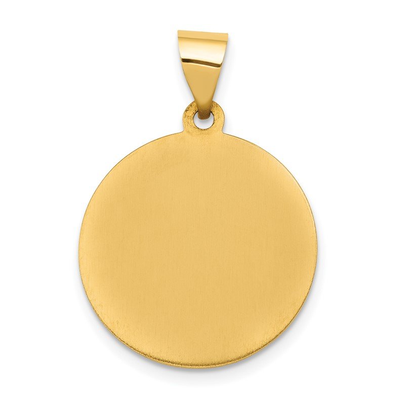 14k Polished and Satin Hollow Sacred Heart of Jesus Medal Round Pendant
