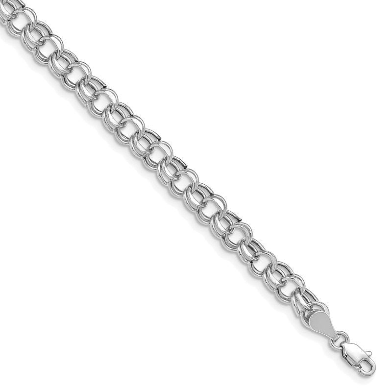14k White Gold 6.25mm Hollow Double Link 7.25 inch Charm Bracelet