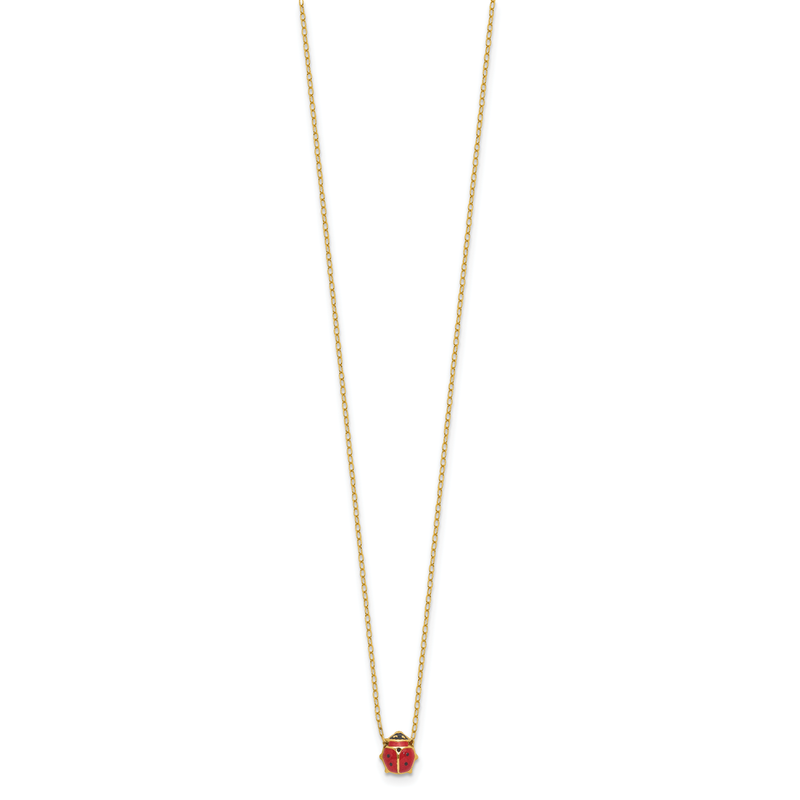 14k Polished Red and Black Enameled Ladybug 17 inch Necklace Plus 1 inch Extender