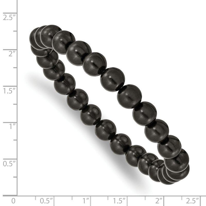 8mm Black Wood Beaded Stretch Bracelet