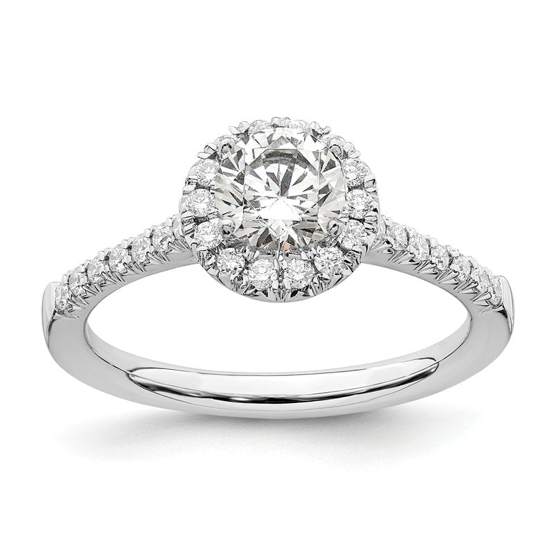 14K White Gold 1/4 carat Lab Grown Diamond VS+ F+ Semi-Mount Round Halo Engagement Ring