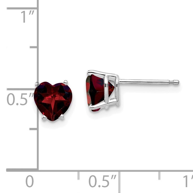 14k White Gold 6mm Heart Garnet Post Earrings