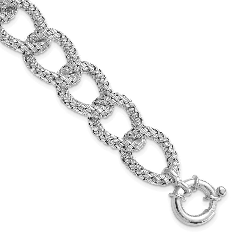 Sterling Silver RH-plated Polished Textured Bracelet