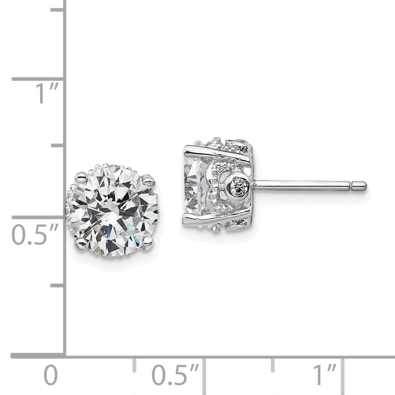 Sterling Silver Rhodium-plated Brilliant-cut CZ 8mm Stud Post Earrings