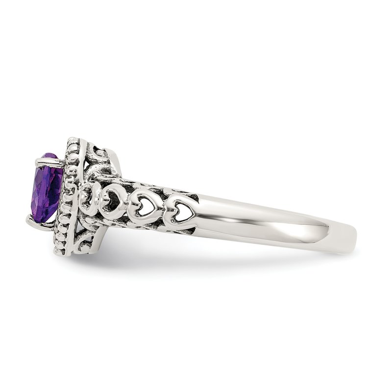 Sterling Silver with 14K Accent Antiqued Amethyst Heart Ring