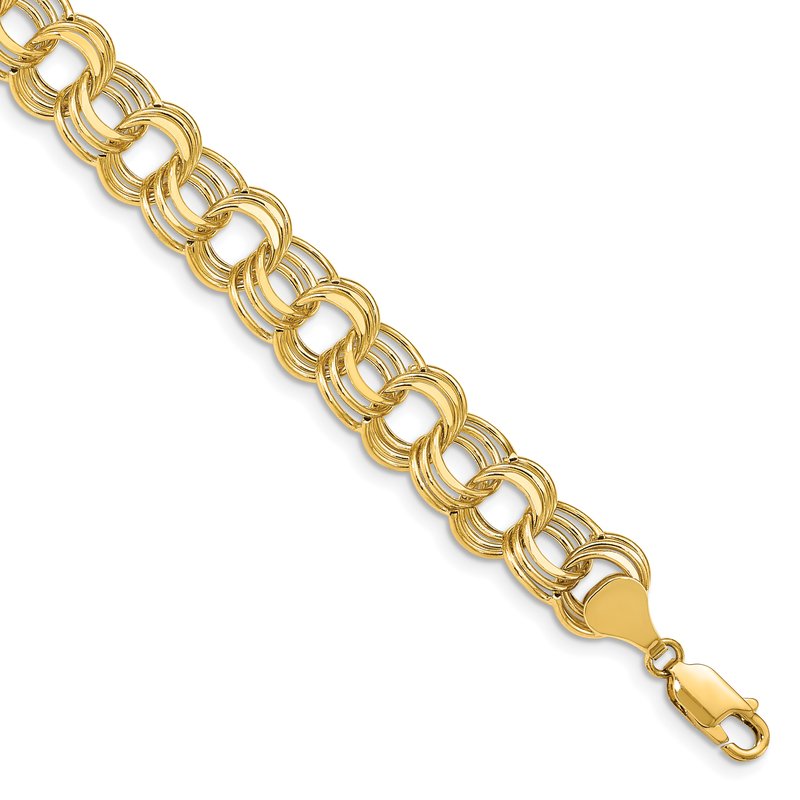 14k 9.5mm Hollow Triple Link 7.25 inch Charm Bracelet