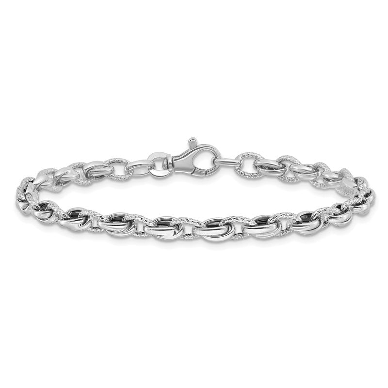 14K White Gold Polished Fancy Link 7.5 inch Bracelet