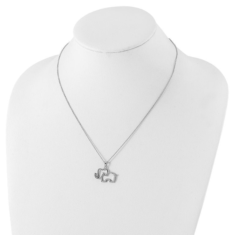 Sterling Silver Rhodium Plated Brilliant-cut CZ Elephant 18.25 Inch Necklace