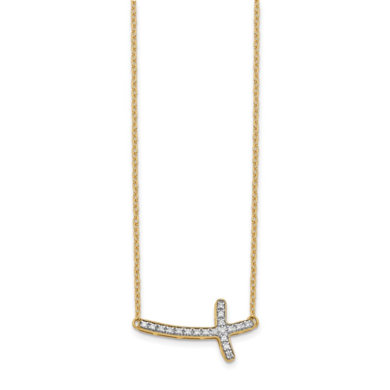 14k White Gold 1/10 carat Diamond Sideways Cross 18 inch Necklace