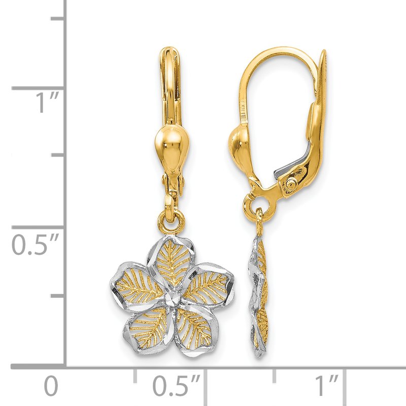 10K Rhod-plated Polished D/C Filigree Flower Leverback Earrings