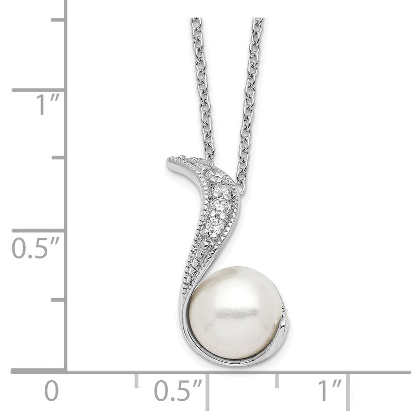Sterling Silver Rhodium-plated Freshwater Cultured Pearl and Brilliant-cut CZ Swirl 18 Inch Necklace