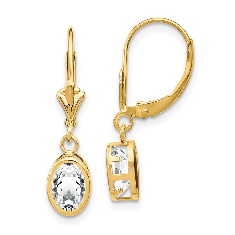 14k 7x5mm Oval Cubic Zirconia Bezel Leverback Dangle Earrings