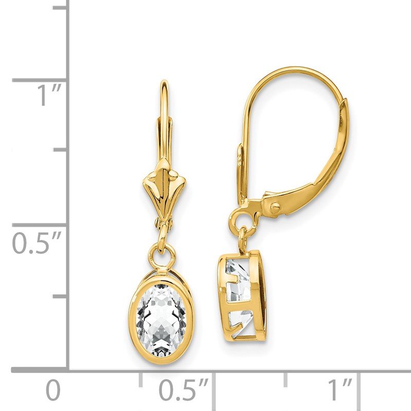 14k 7x5mm Oval Cubic Zirconia Bezel Leverback Dangle Earrings