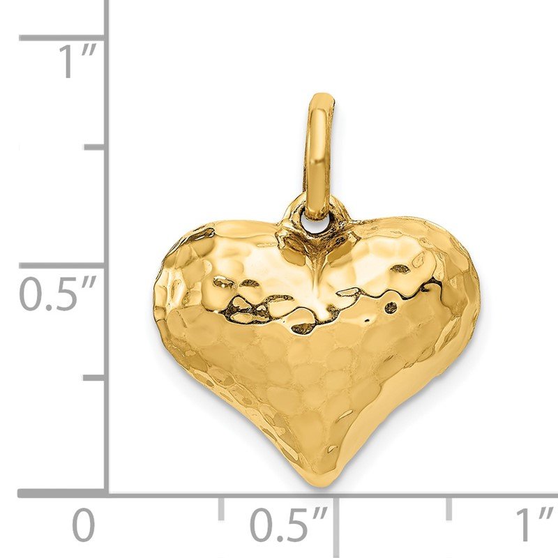 14K Polished and Hammered 3-D Puffed Heart Pendant