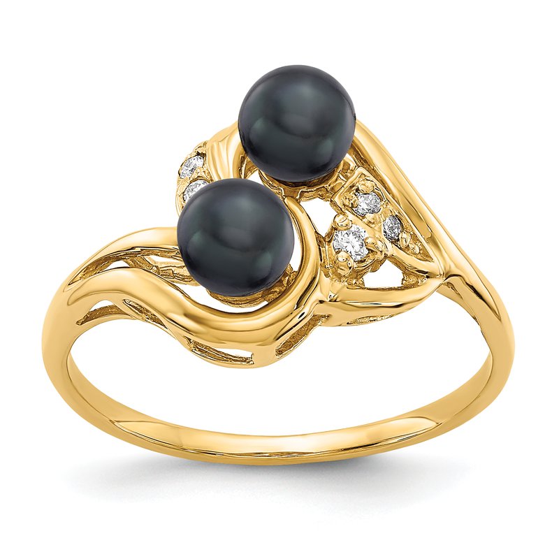 14k 4.5mm Black FW Cultured Pearl AA Diamond ring