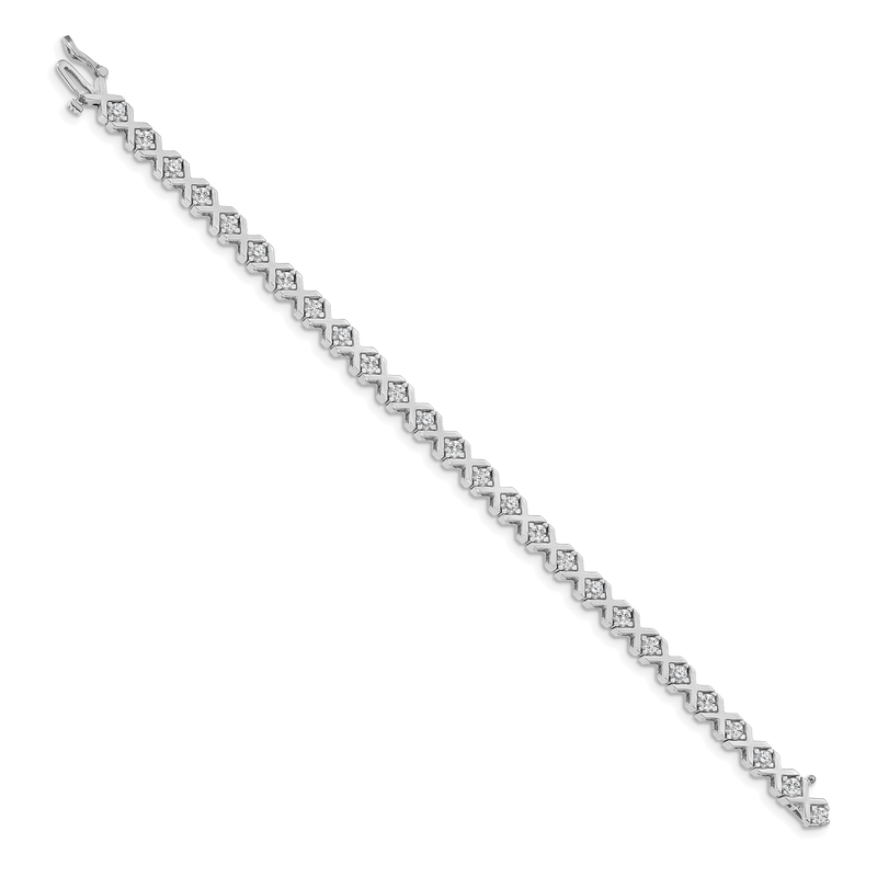 14k White Gold Complete 2.4 carat Round AA Diamond 4-prong X-design 7 inch Tennis Bracelet