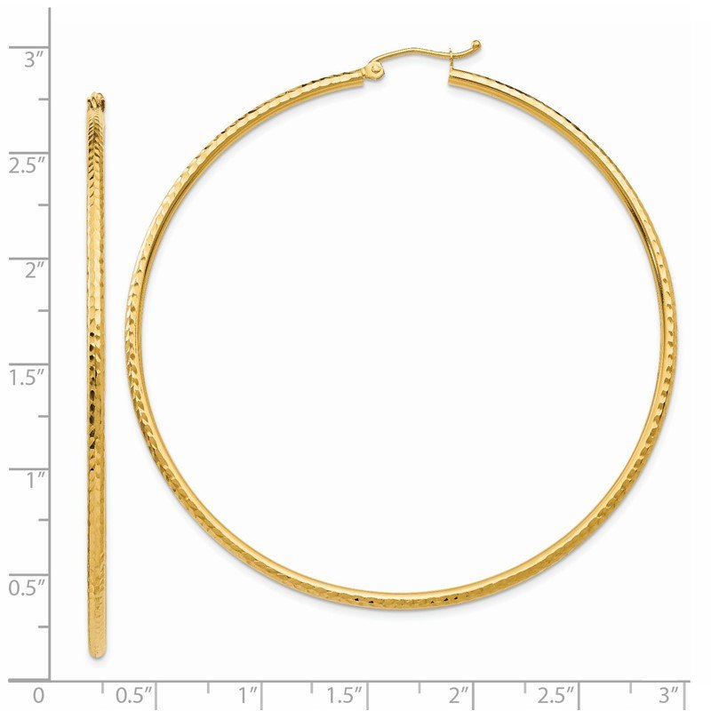 14k 2x65mm Diamond-cut Round Tube Hoop Earrings