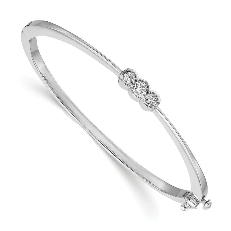 14k White Gold Complete 3-Stone 1/2 carat AAA Diamond Hinged Oval Bangle Bracelet
