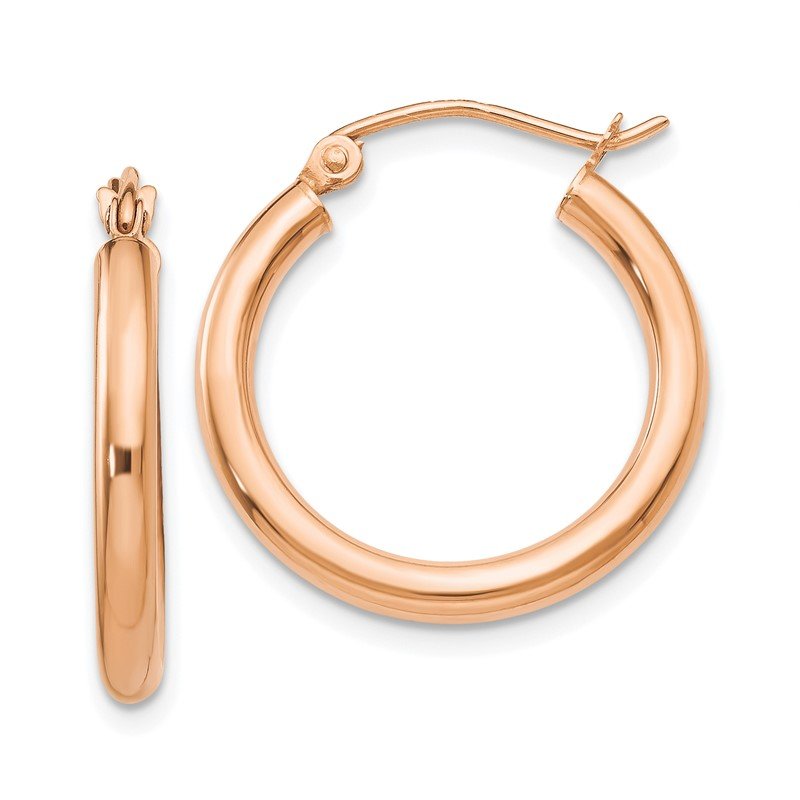 14k Rose Gold 2.5x20mm Polished Lightweight Tube Hoop Earrings