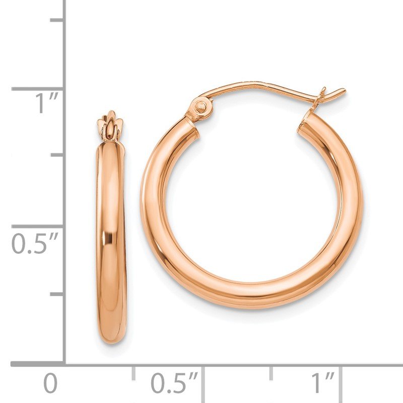 14k Rose Gold 2.5x20mm Polished Lightweight Tube Hoop Earrings
