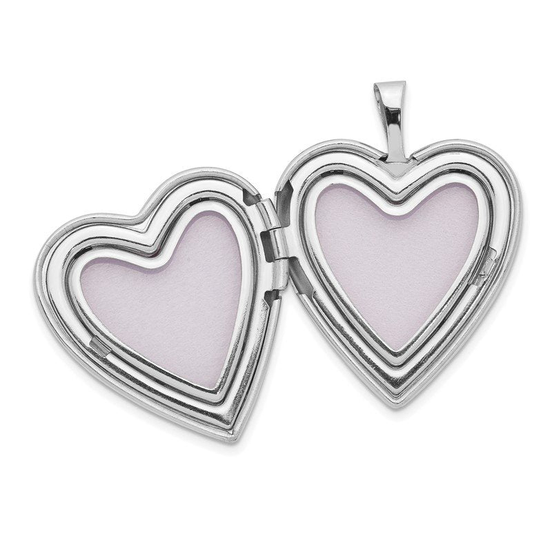 14K White Gold Diamond Star with Side Swirl Edge 20mm Heart Locket