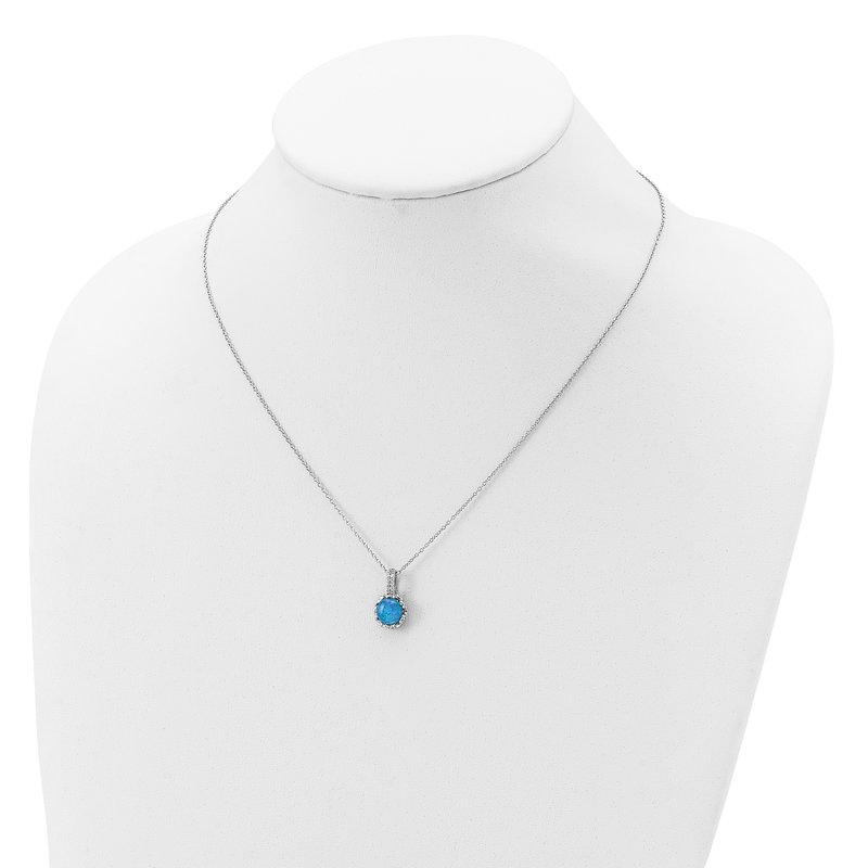Sterling Silver Rhodium-plated Cabochon Lab Created Blue Opal and Brilliant-cut CZ 18.25 Inch Necklace