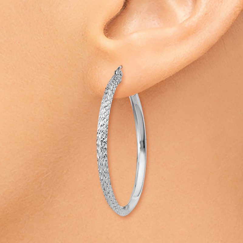 14K White Gold 2.5x25mm Knife-Edge Diamond-cut Tube Hoop Earrings