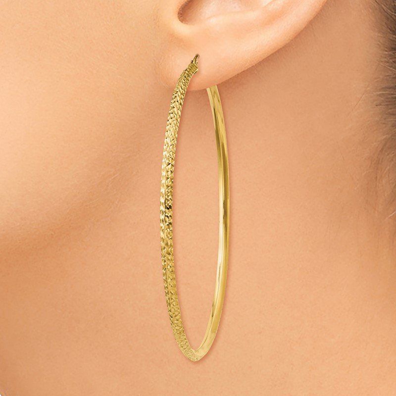 14K 2.5x65mm Knife-Edge Diamond-cut Tube Hoop Earrings