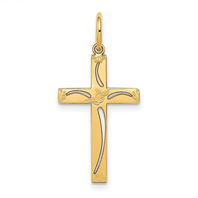 14K Laser Designed Cut-out Cross Charm