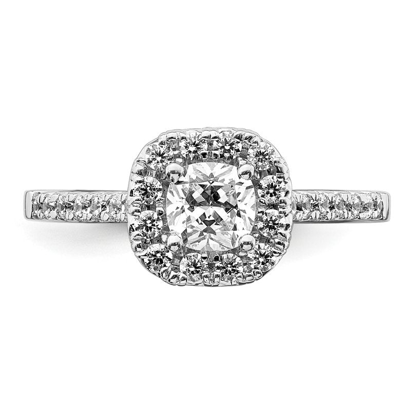 14K White Gold 3/8 carat Lab Grown Diamond VS+ F+ Semi-Mount Cushion Halo Engagement Ring