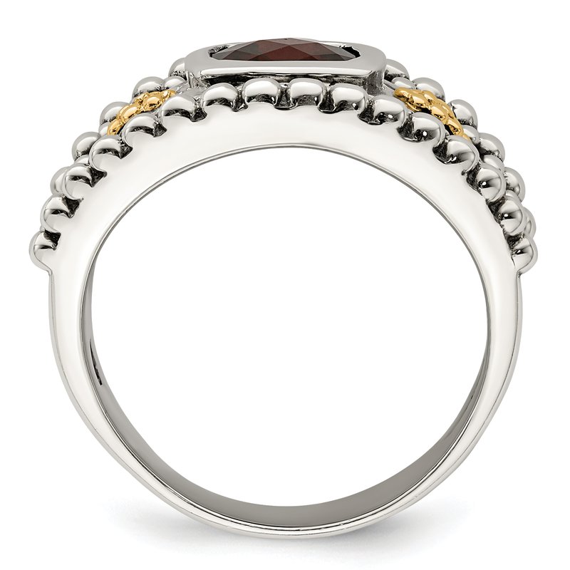 Sterling Silver with 14K Accent Antiqued Cushion Bezel Garnet Ring