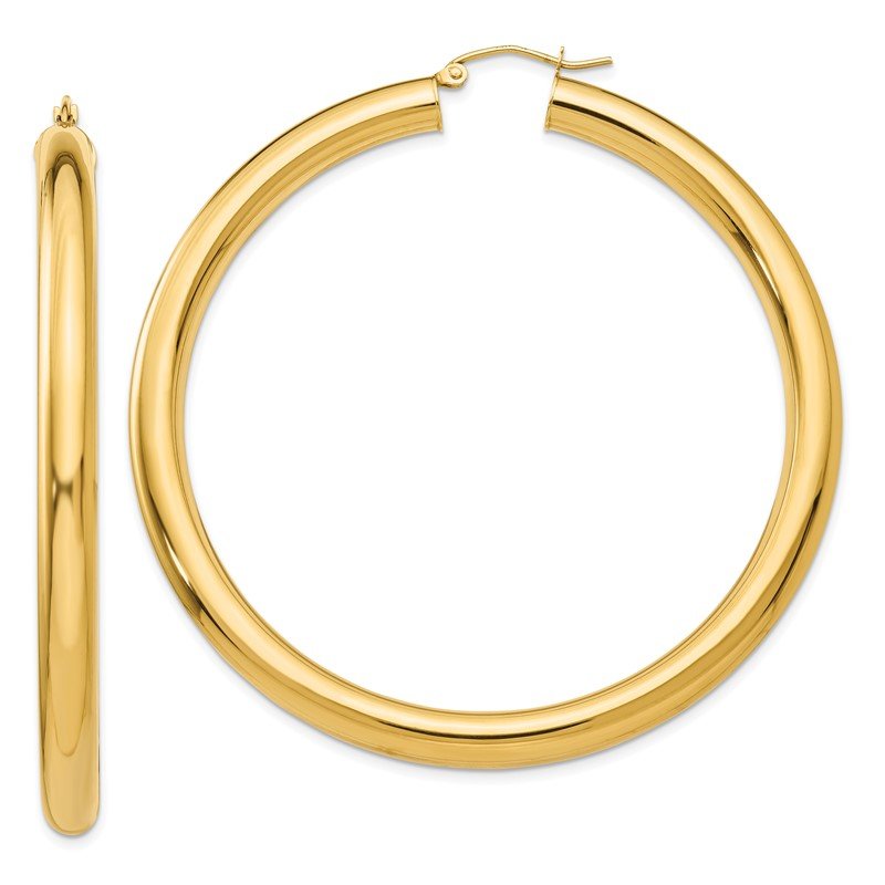 14k 5x60mm Polished Lightweight Tube Hoop Earrings