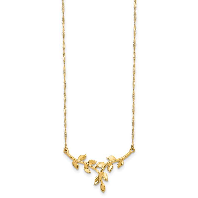 14K Polished Leaves 17 inch Necklace