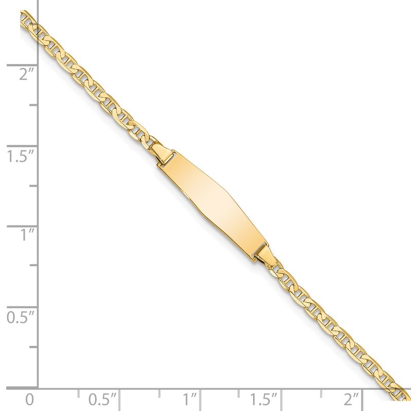 14k Polished Solid Chain/Solid Plate Flat Anchor Link Soft Diamond Shape 19.5x5.2mm Plate 7 inch ID Bracelet