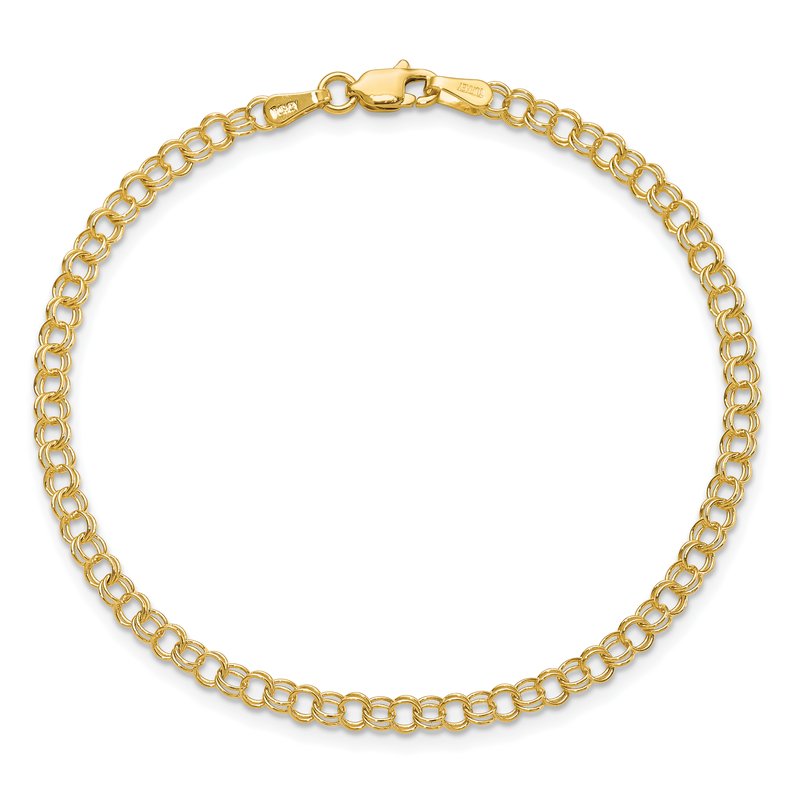 14k 3.5mm Solid Double Link 7 inch Charm Bracelet