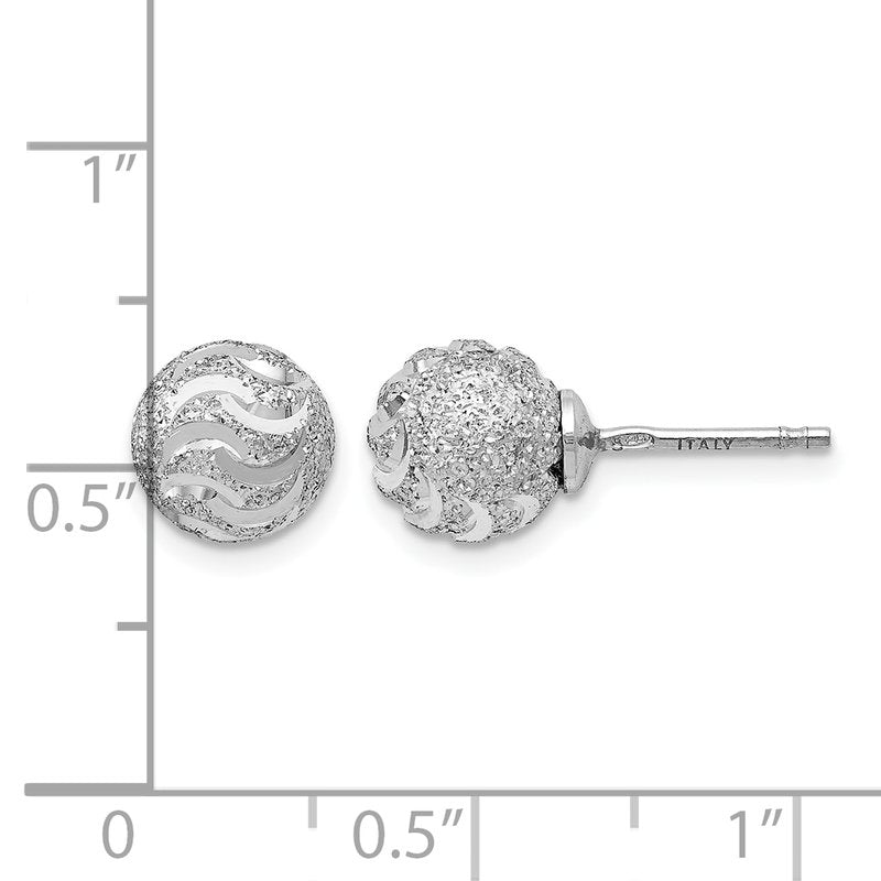 Sterling Silver RH-plated Laser-cut Ball Post Earrings