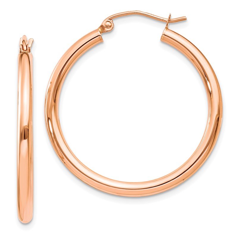 14k Rose Gold 2.5x30mm Polished Lightweight Tube Hoop Earrings