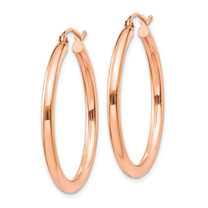 14k Rose Gold 2.5x30mm Polished Lightweight Tube Hoop Earrings
