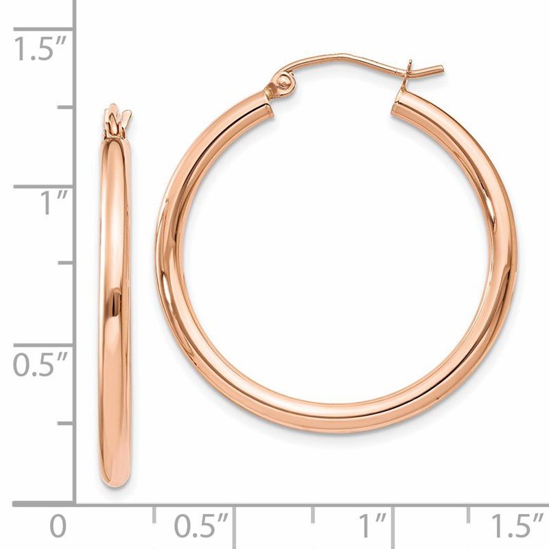 14k Rose Gold 2.5x30mm Polished Lightweight Tube Hoop Earrings