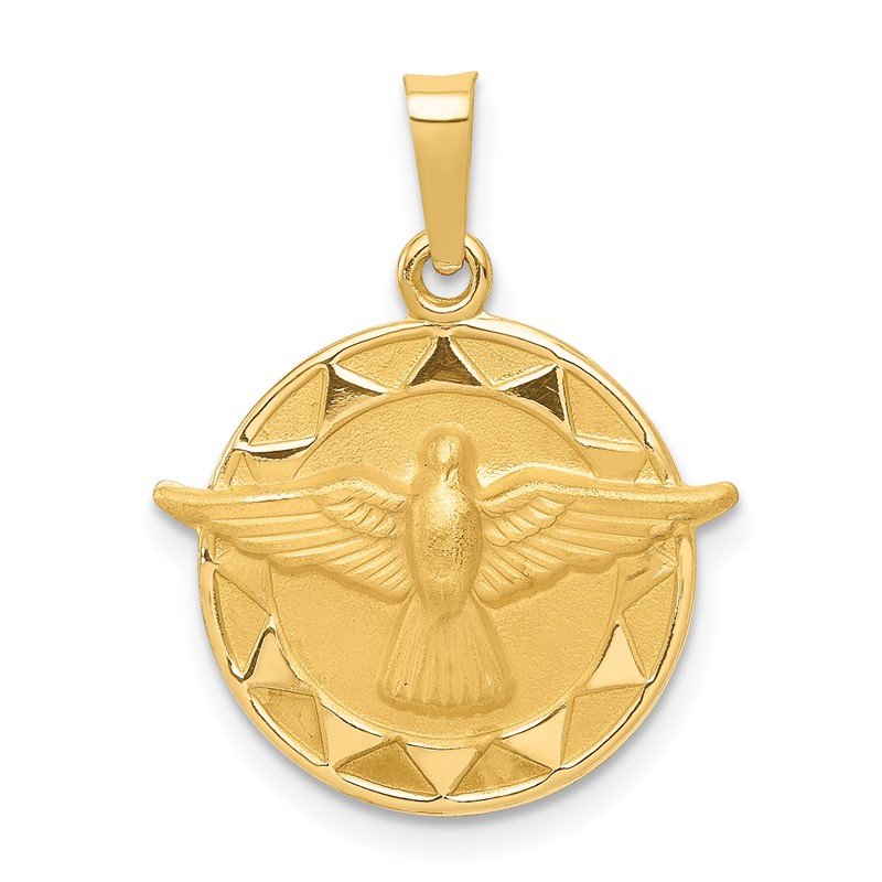 14k Polished and Satin Hollow Holy Spirit Medal Round Pendant