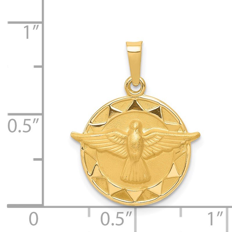 14k Polished and Satin Hollow Holy Spirit Medal Round Pendant
