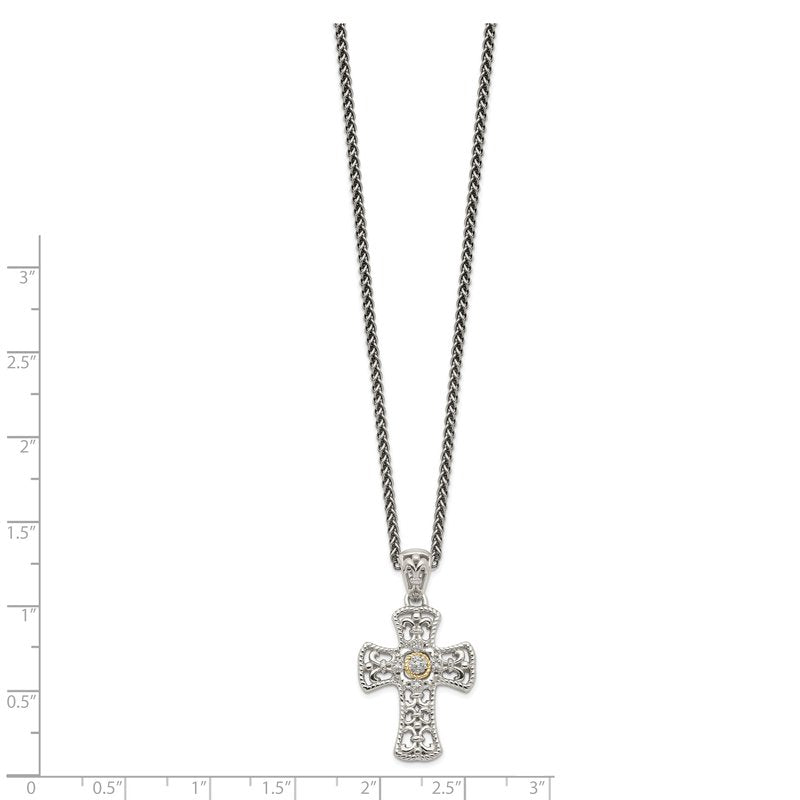Sterling Silver with 14K Accent 18 Inch Diamond Cross Necklace