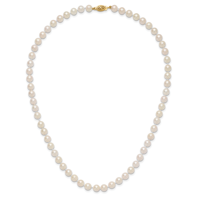 14k 6-7mm White Round Akoya Saltwater Cultured Pearl 16 inch Necklace