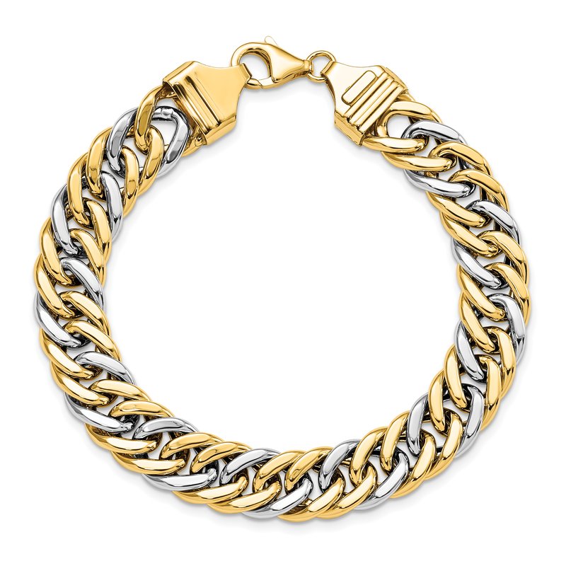 14k Two-tone 10.4mm Fancy Curb Link 8 inch Bracelet