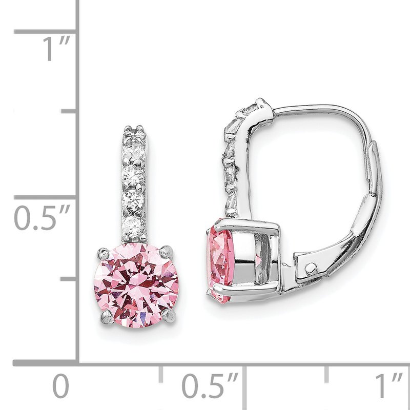 Sterling Silver Rhodium-plated Pink and White Brilliant-cut CZ Leverback Earrings