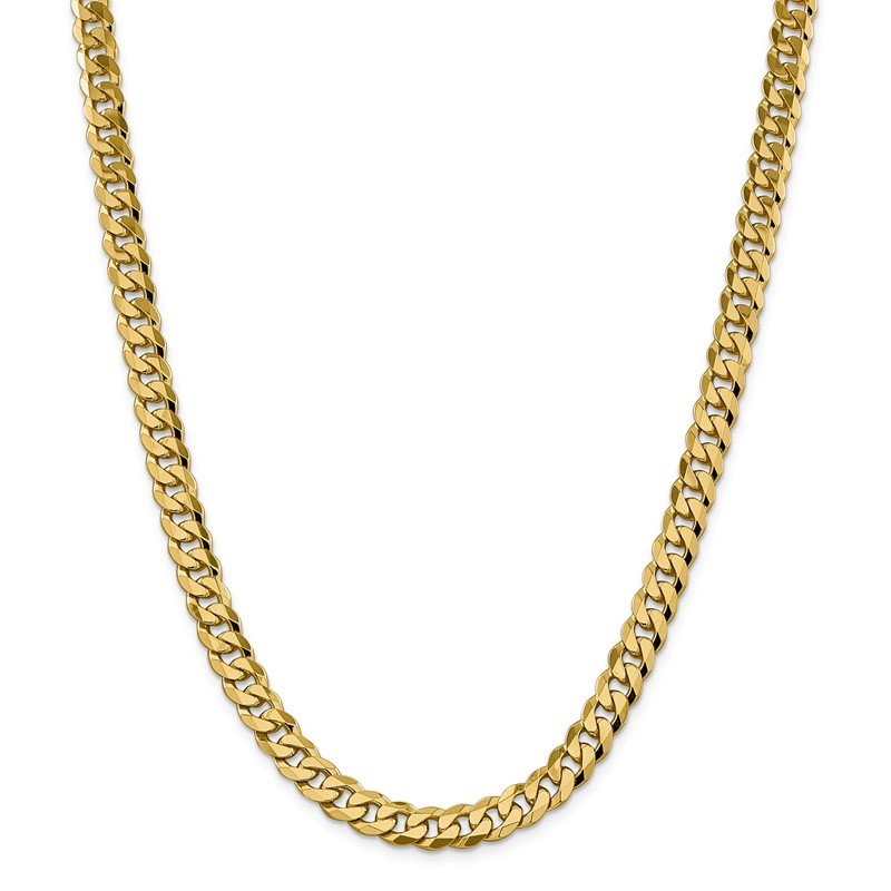 14K 26 inch 8.5mm Flat Beveled Curb with Lobster Clasp Chain