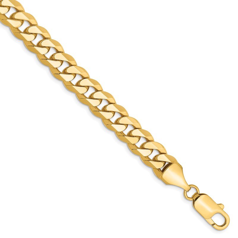 14K 26 inch 8.5mm Flat Beveled Curb with Lobster Clasp Chain