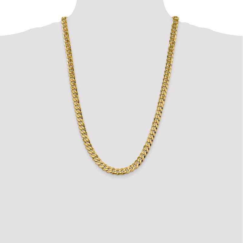 14K 26 inch 8.5mm Flat Beveled Curb with Lobster Clasp Chain