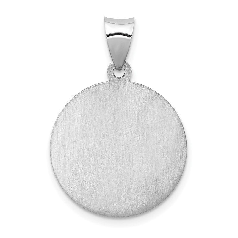14K White Gold Polished and Satin Hollow Our Guardian Angel Medal Charm