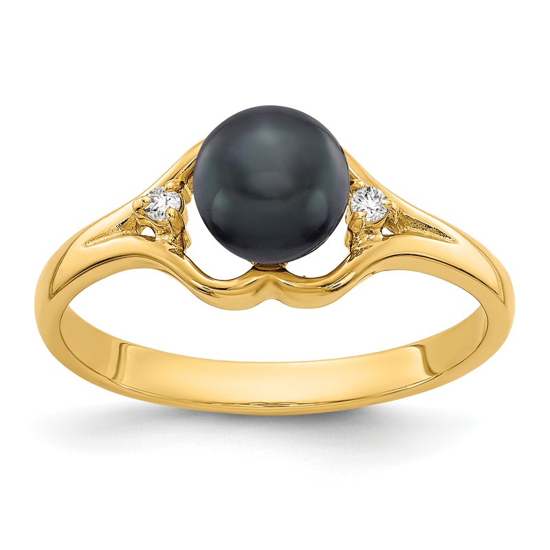 14k 6mm Black FW Cultured Pearl A Diamond ring